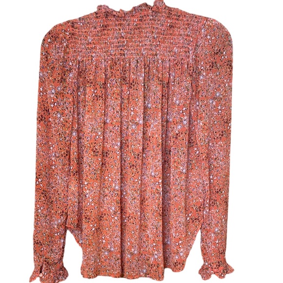 Free People Orange Floral blouse button down with tie Small EUC - Picture 2 of 5